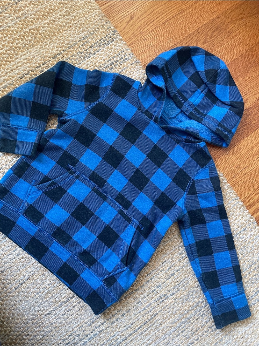 Cat & Jack Blue and Black Buffalo Plaid Hoodie Sweater - Men's Pullover